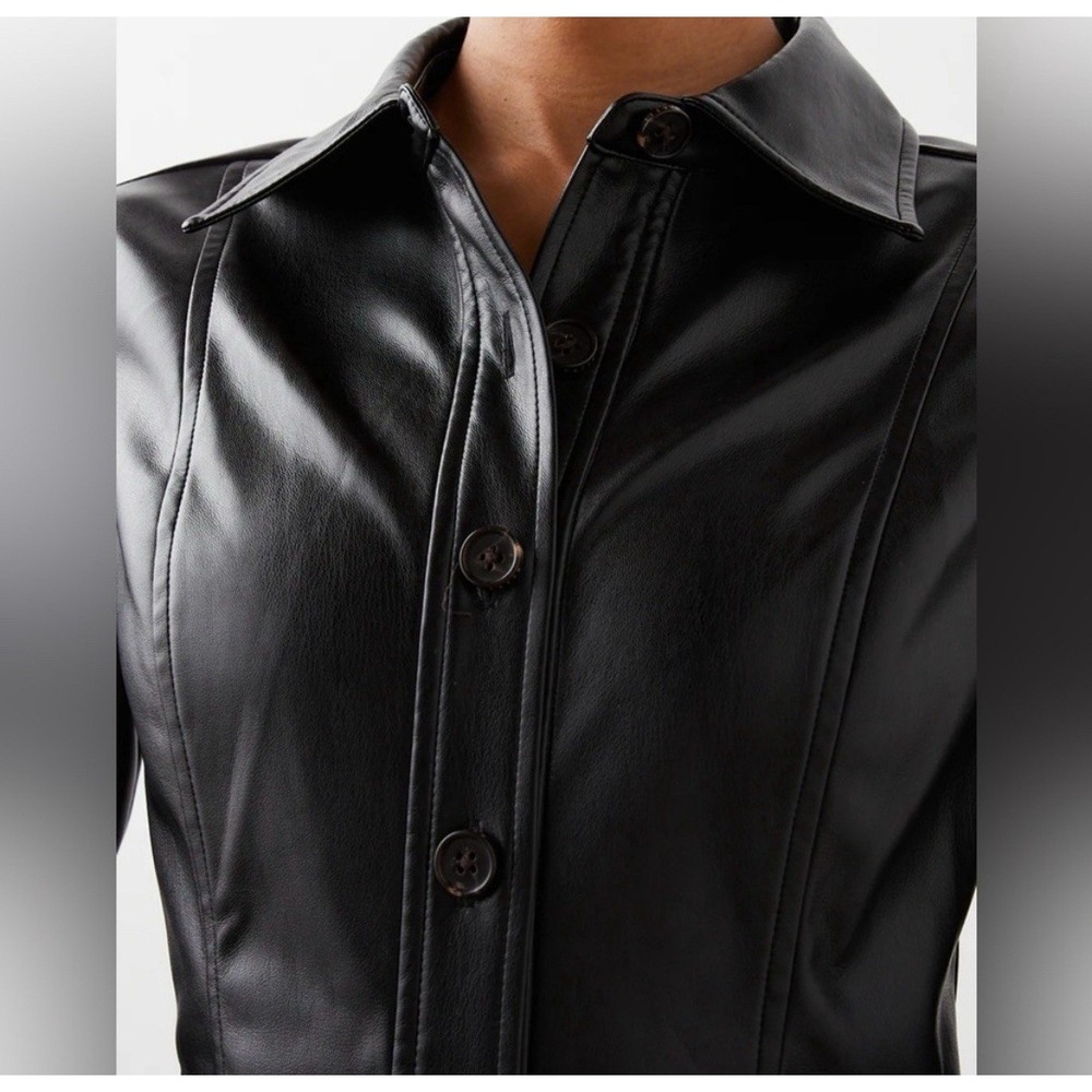 NEW Rails Ruby Faux Leather Black Mini Shirtdress Size Small Long Sleeve NWT - Picture 3 of 14